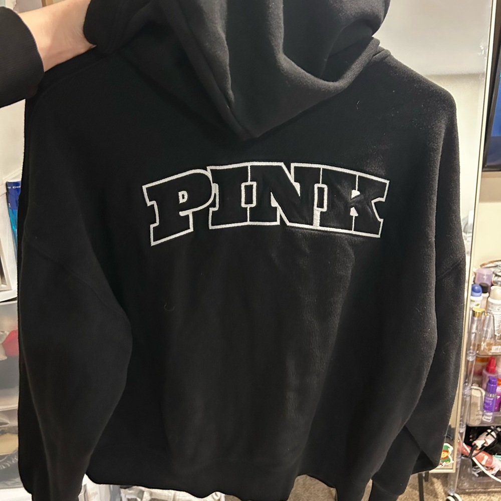 PINK Victoria's Secret Black Logo Zip Hoodie - Picture 2 of 3
